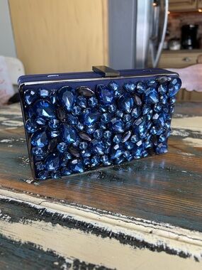 Navy Jeweled Box Clutch